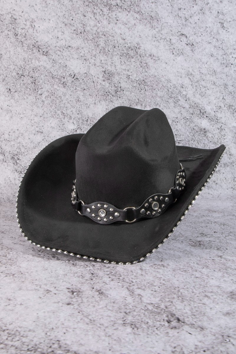 Vegan Leather Studded Cowboy Hat (Black or Brown)
