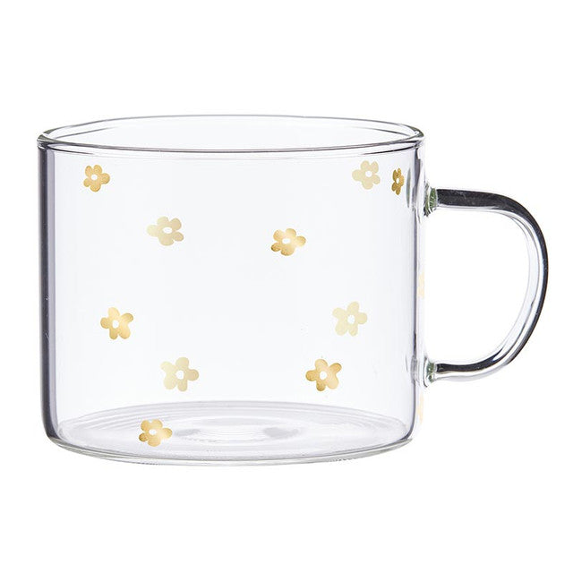 Gold Flowers 16oz Glass Mug
