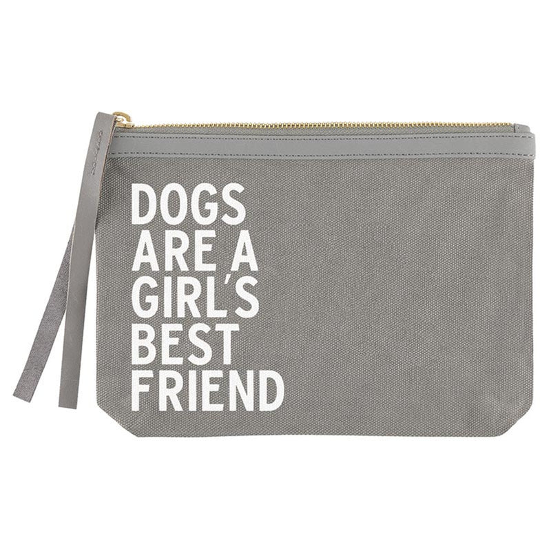 "Dogs Are A Girl's Best Friend" Grey Canvas Pouch