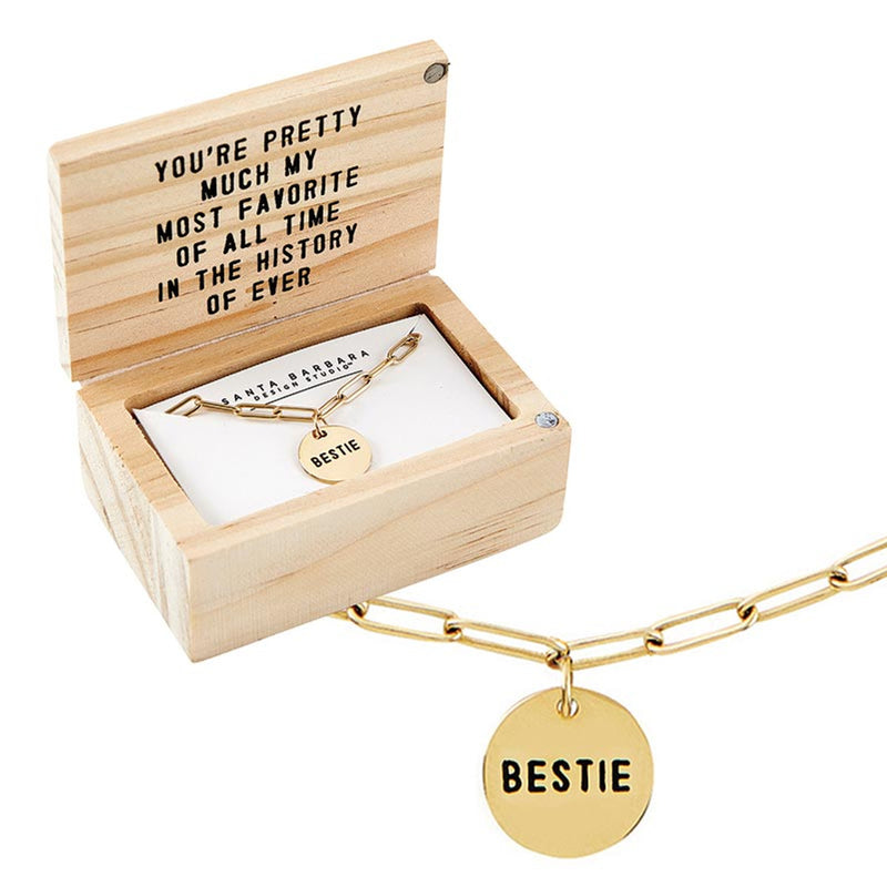 Wooden Gift Box "Bestie" Pendant Link Necklace
