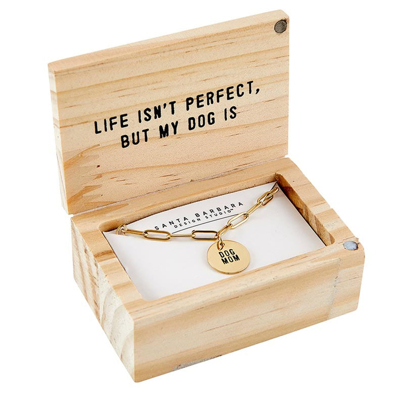 Wooden Gift Box "Dog Mom" Pendant Link Necklace