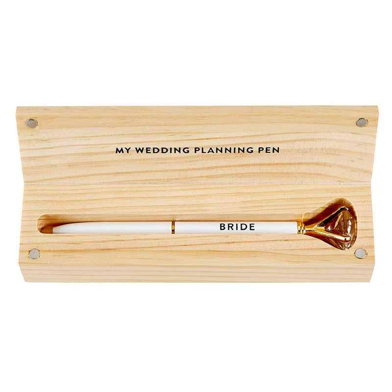 "Bride" Wedding Planning Gem Pen in Wooden Box