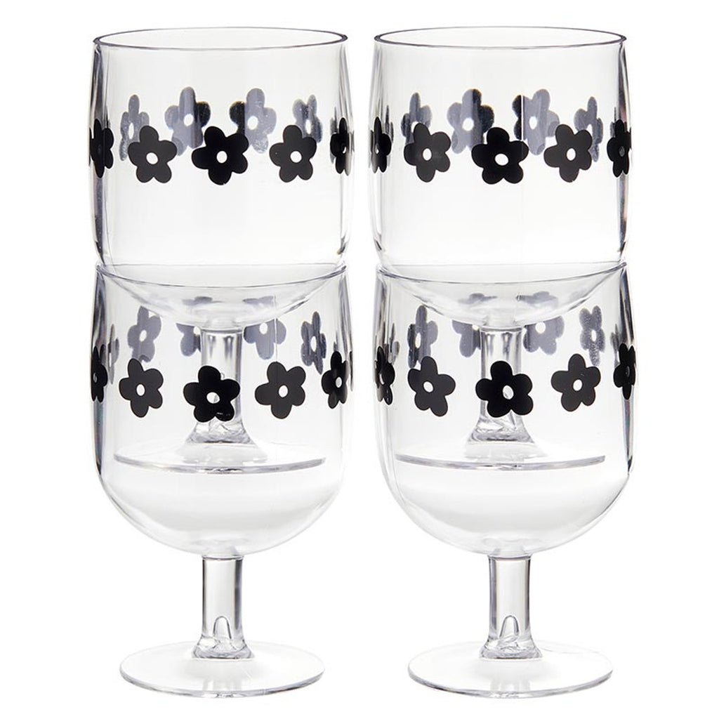 Stackable Acrylic Wine Glasses 10oz (Set of 4) - Flowers