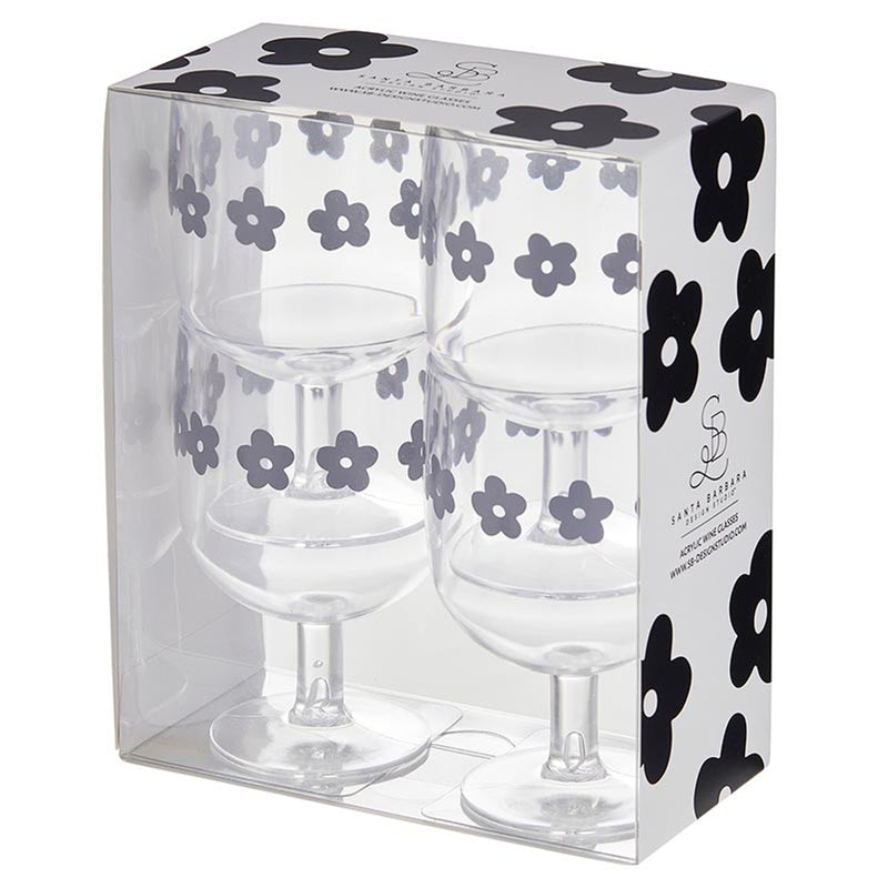 Stackable Acrylic Wine Glasses 10oz (Set of 4) - Flowers