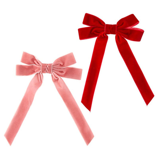 Velvet Bow Clips (Two Pack - Red & Pink)
