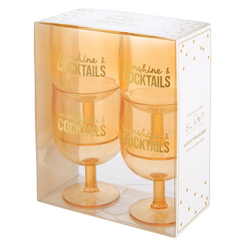 "Sunshine & Cocktails" Set of 4 Acrylic Stackable Wine Glasses