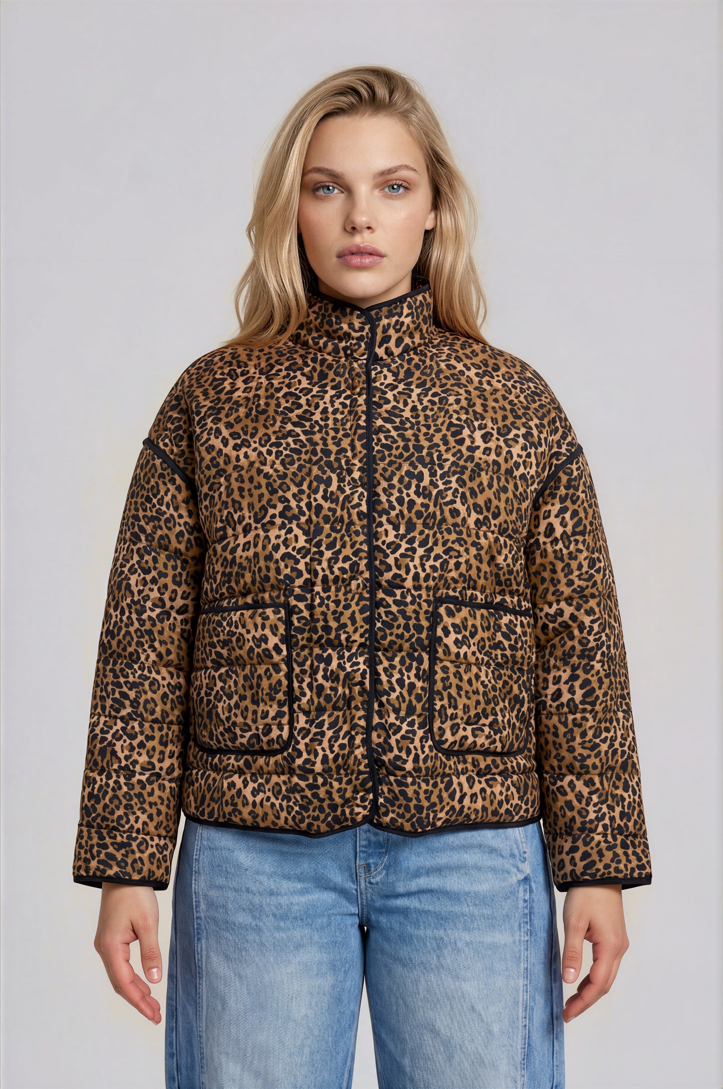 Lightweight Leopard Print Quilted Jacket (1X - 3X)