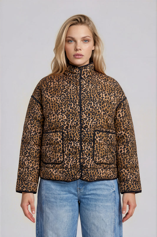 Lightweight Leopard Print Quilted Jacket (1X - 3X)