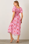 Sweetheart Bodice Floral Print Puff Sleeve Maxi Dress