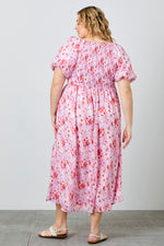 Sweetheart Bodice Floral Print Puff Sleeve Maxi Dress (Plus Size)