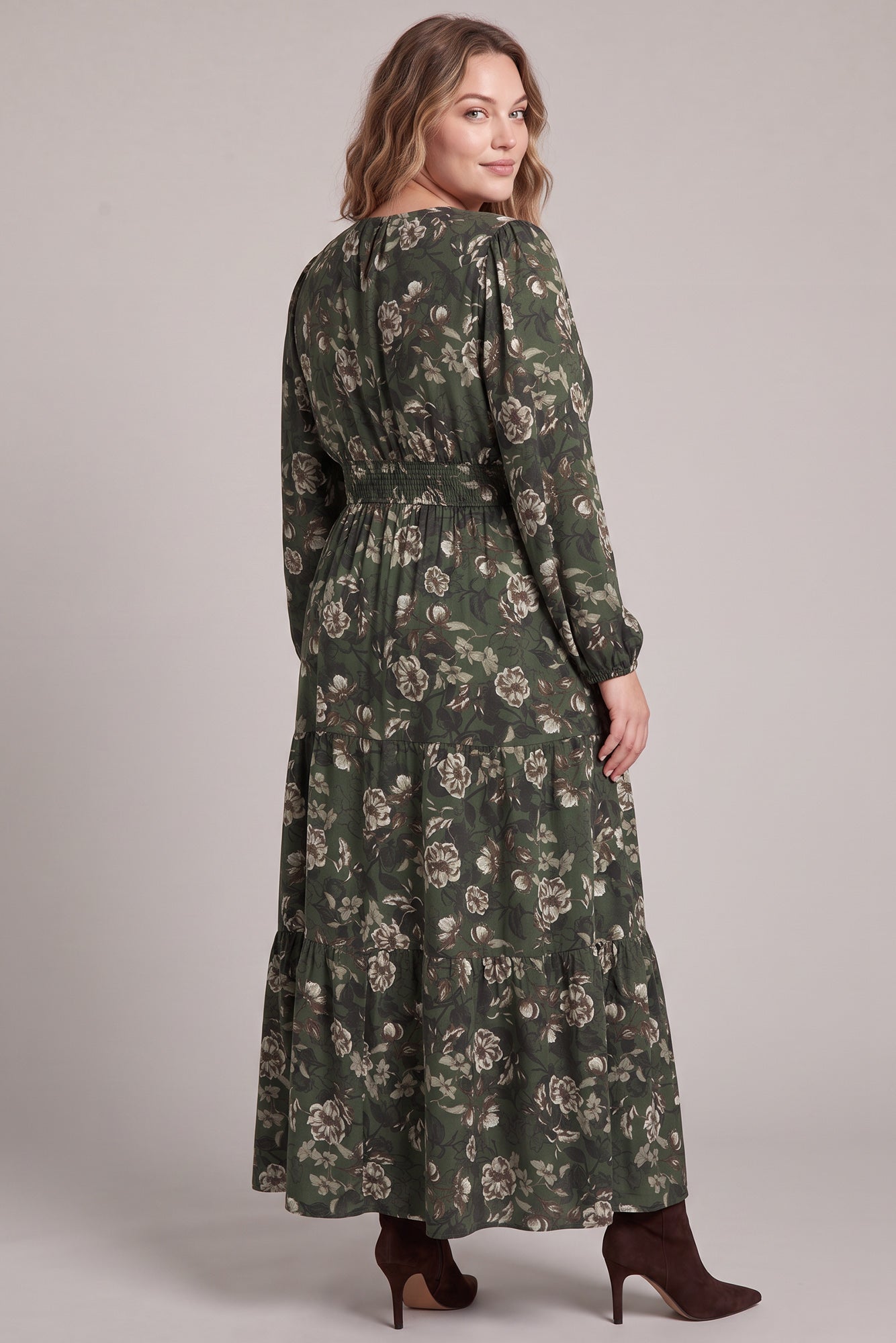 Long Sleeve Floral Print Maxi Dress (XL - 2X)