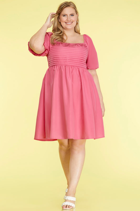 Puff Sleeve Square Neck Babydoll Dress (XL - 2XL)