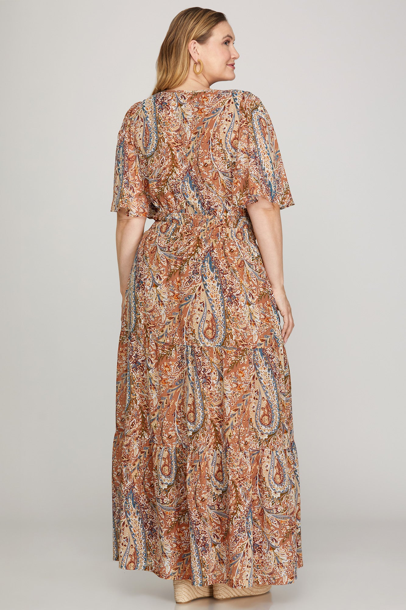 Flutter Sleeve Fall Print Maxi Dress (XL - 2X)