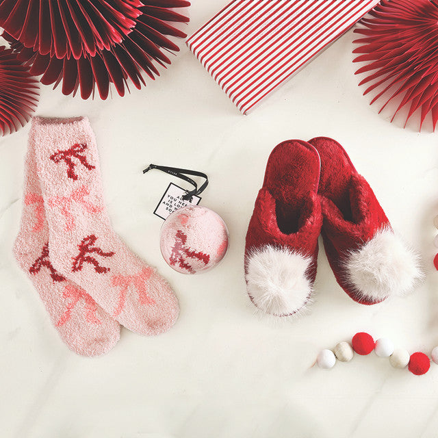 Cozy Socks Ornament - Blush Bows