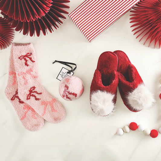 Cozy Socks Ornament - Blush Bows