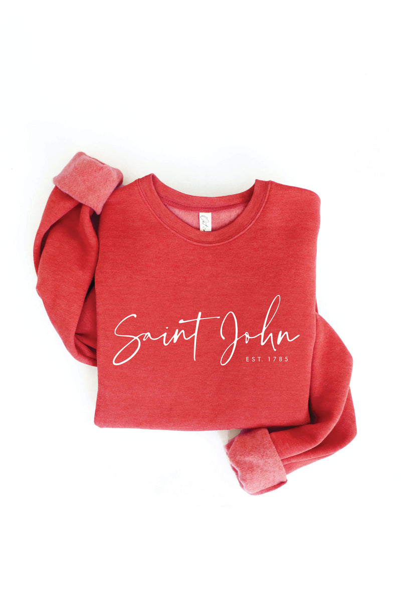 Unisex Saint John Sweatshirt (Script) - Cranberry Heather