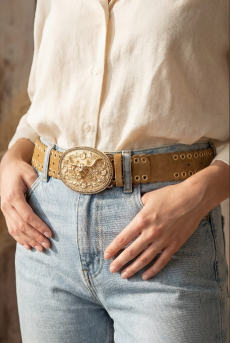 Western Grommet Longhorn Buckle Vegan Leather Belt (3 Colors)