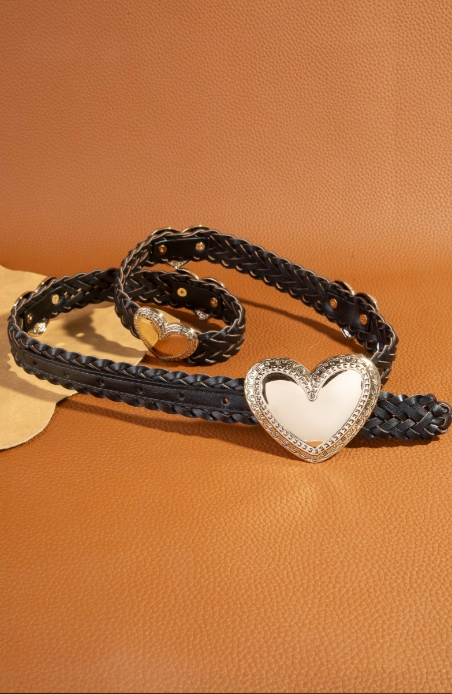 Heart Buckle Braided Vegan Leather Belt (2 Colors)