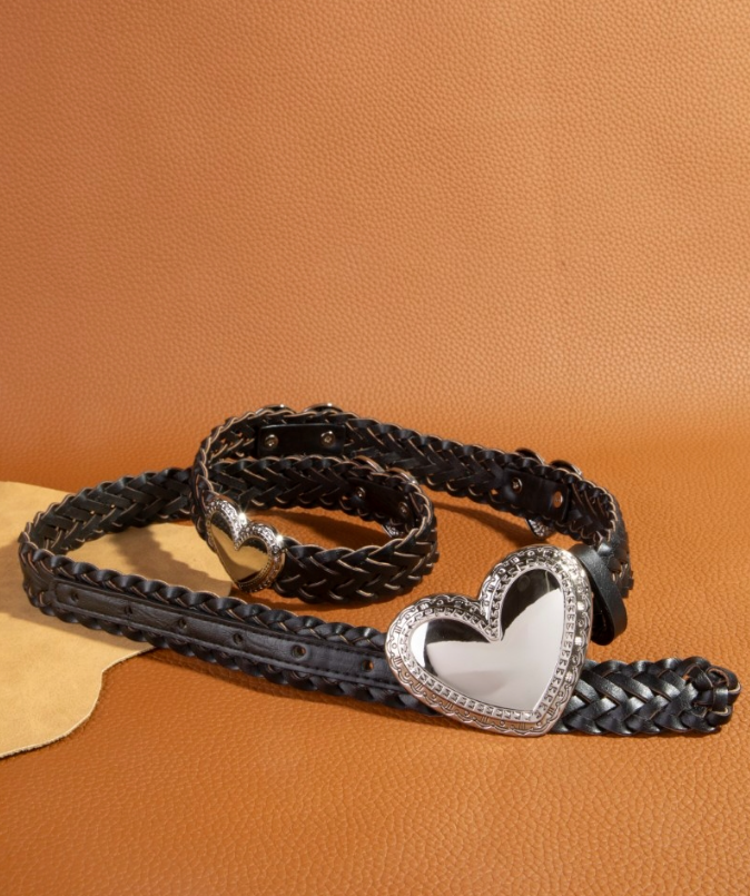 Heart Buckle Braided Vegan Leather Belt (2 Colors)