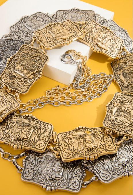 Western Boots Engraved Rectangle Chain Belt (2 Colors)