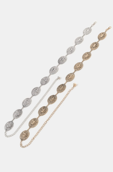 Western Horse Engraved Oval Chain Belt (2 Colors)