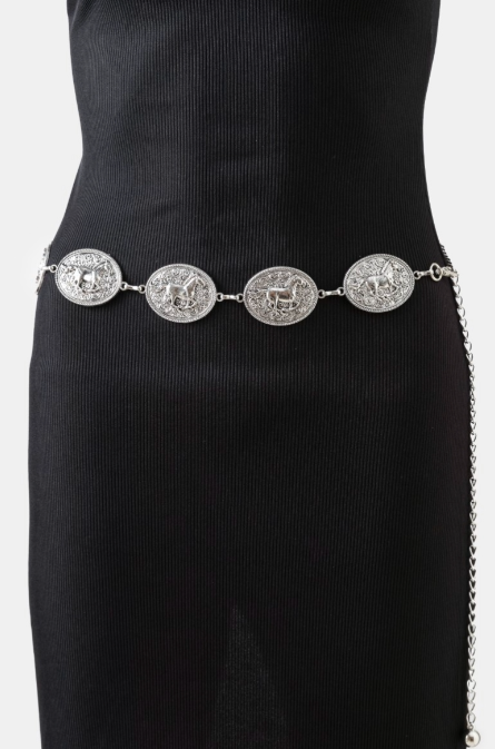Western Horse Engraved Oval Chain Belt (2 Colors)