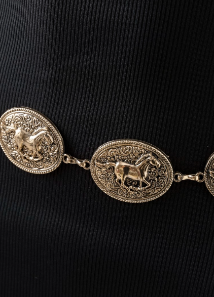 Western Horse Engraved Oval Chain Belt (2 Colors)