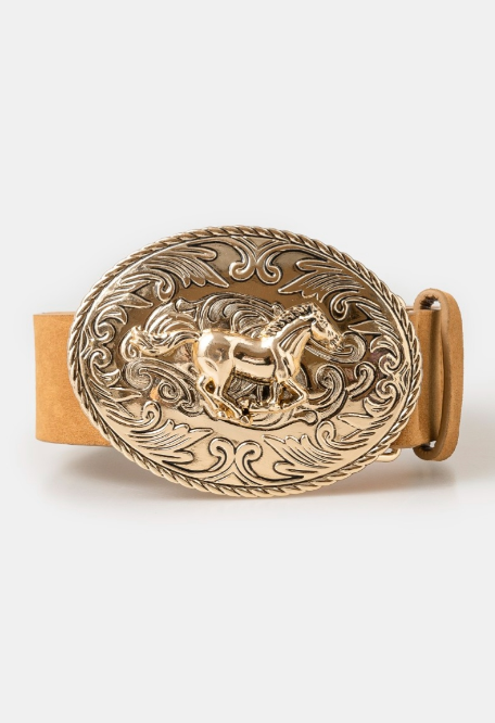 Suede Western Horse Medallion Buckle Belt