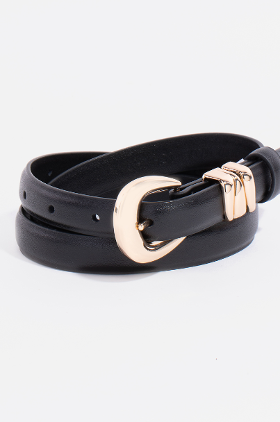 Black Bonded Leather Dress Belt (Gold or Silver Hardware)