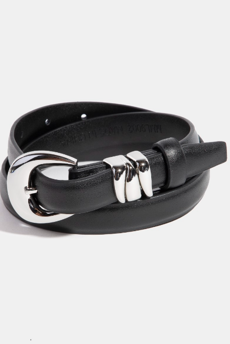 Black Bonded Leather Dress Belt (Gold or Silver Hardware)