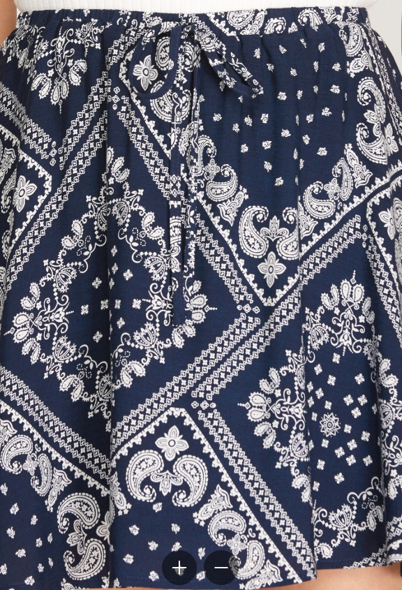 Paisley Print Elastic Waist Skirt
