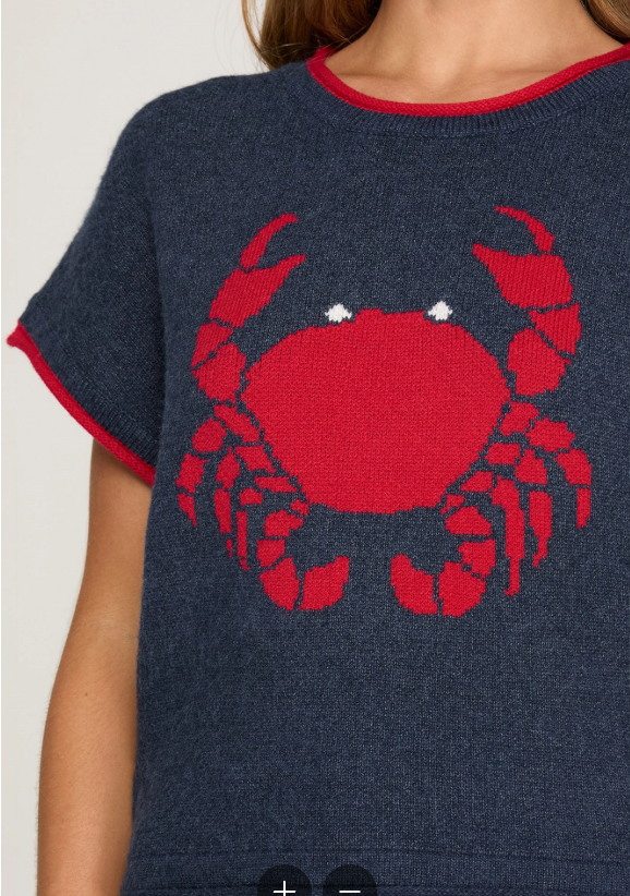 Crab Print Short Sleeve Knit Sweater
