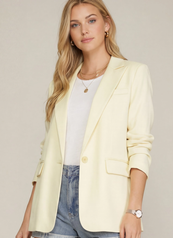 Single Breasted Woven Blazer (Off White)