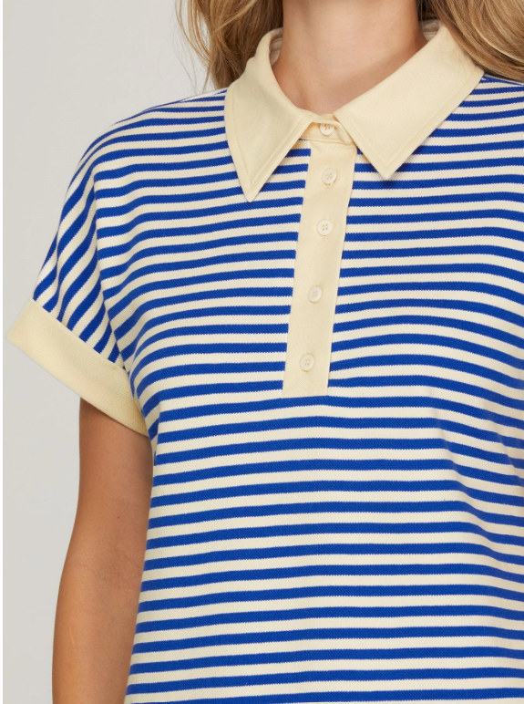 Royal Blue Striped Polo Style Shirt Dress