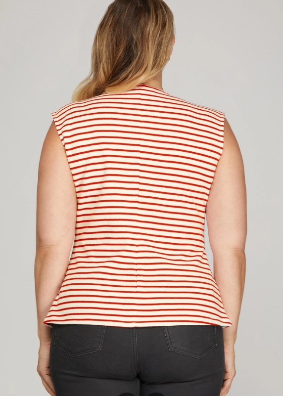 Gold Button Striped Knit Vest (XL - 2X)