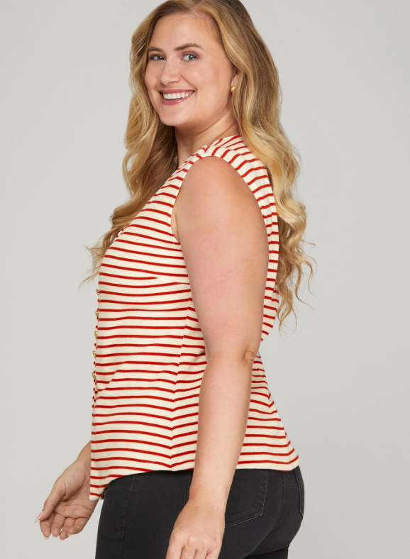 Gold Button Striped Knit Vest (XL - 2X)