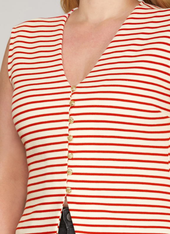 Gold Button Striped Knit Vest (XL - 2X)