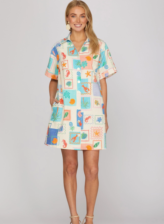 Coastal Short Sleeve Dress (Small - Large)
