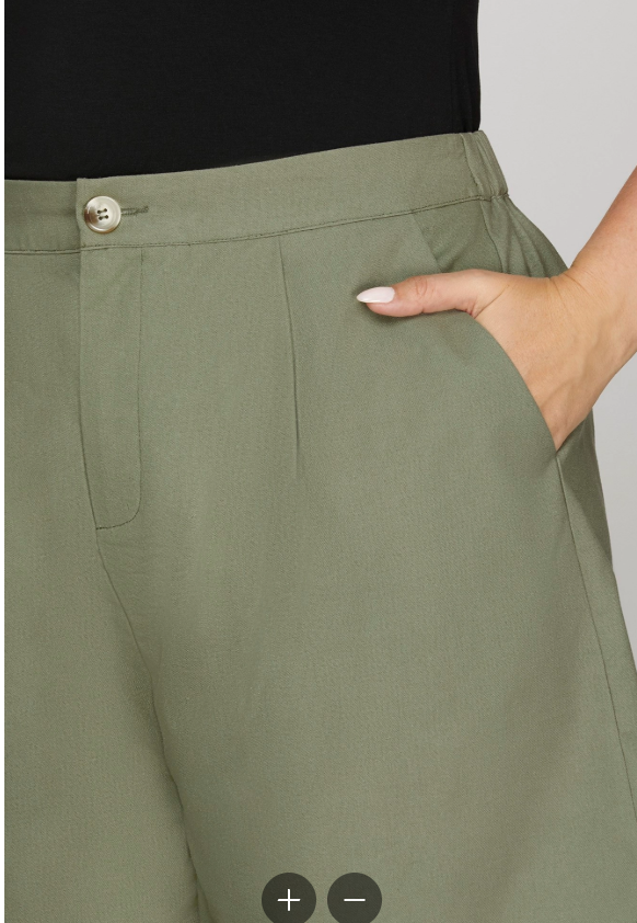 Back Elastic Linen Blend Olive Shorts (XL - 2X)