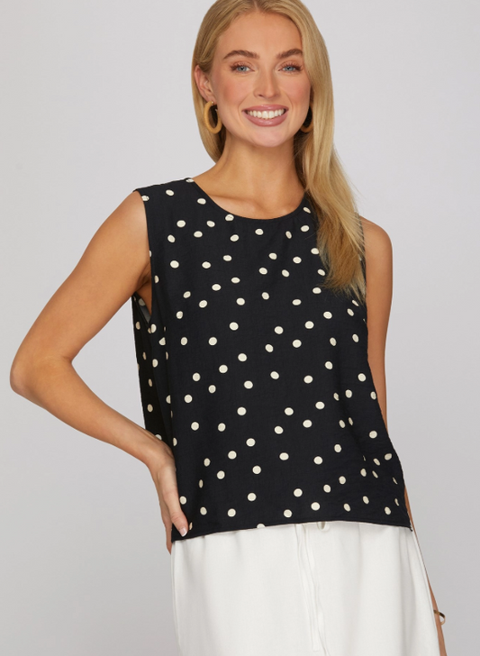 Black & White Polka Dot Sleeveless Top