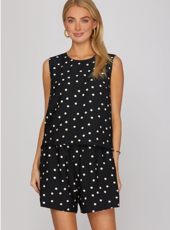 Black & White Polka Dot Sleeveless Top