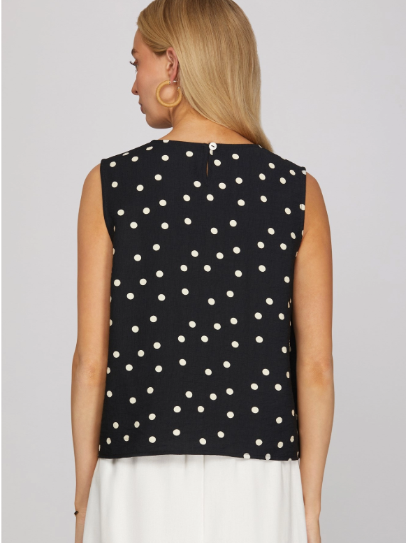 Black & White Polka Dot Sleeveless Top