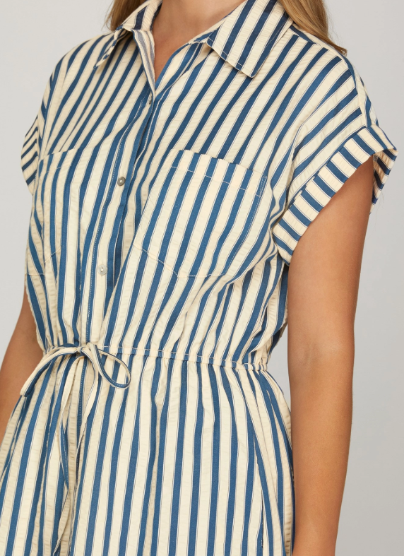 Short Sleeve Blue Stripe Summer Dress
