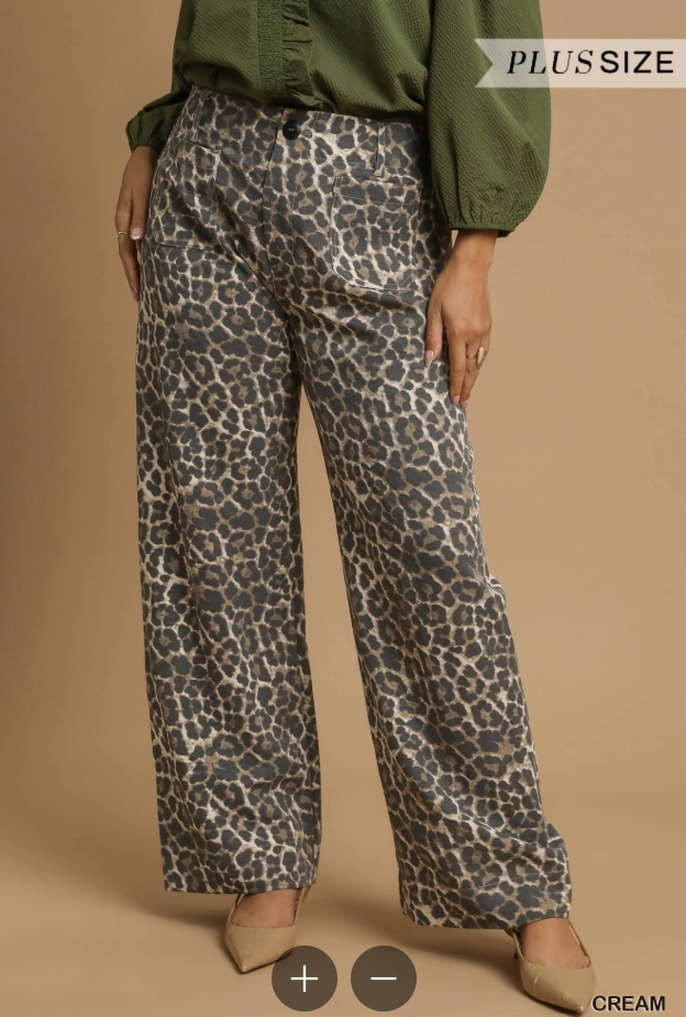 High Rise Wide Leg Leopard Print Pants (XL - 2X)
