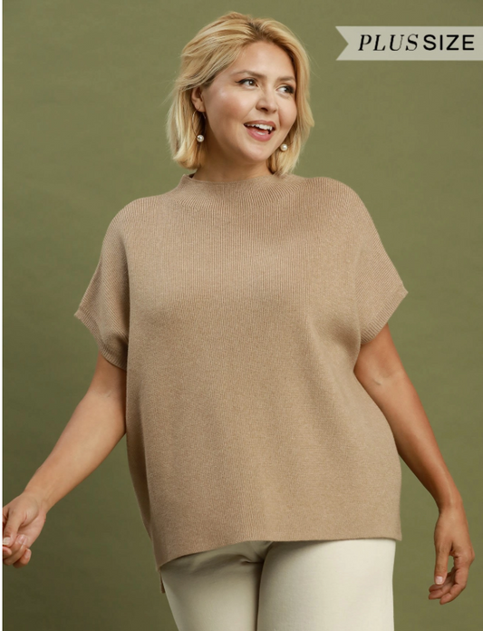 Mock Neck Short Sleeve Sweater (XL - 2X)