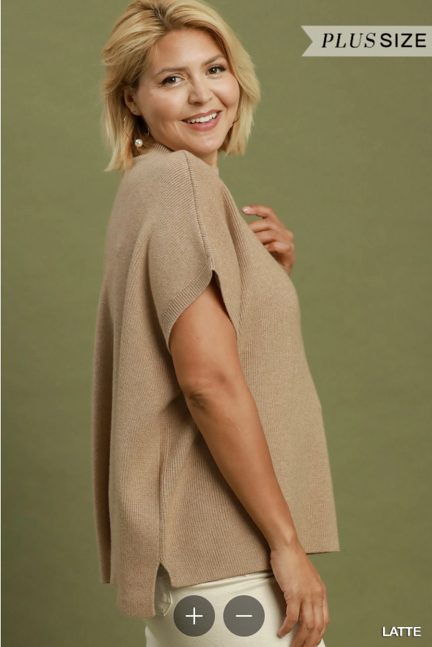 Mock Neck Short Sleeve Sweater (XL - 2X)