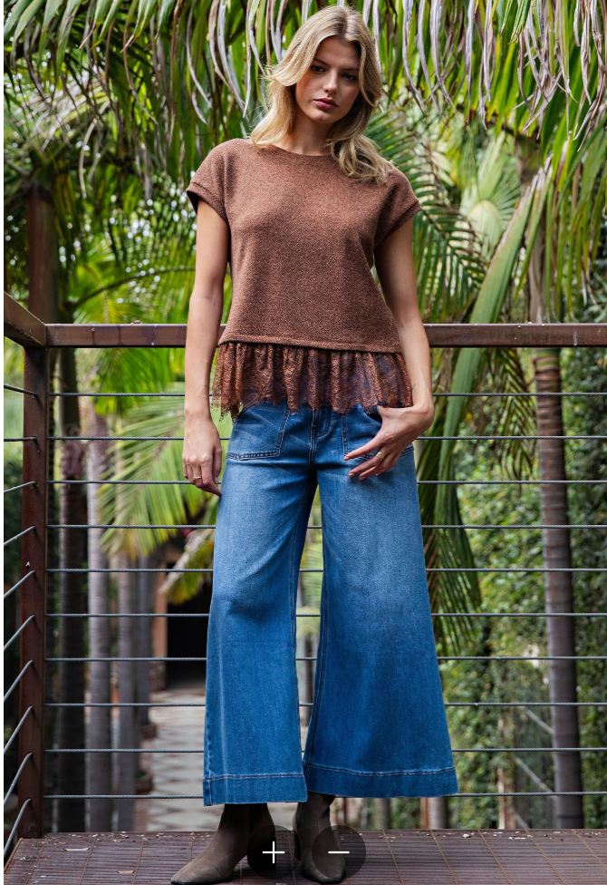 Short Sleeve Lace Trim Top