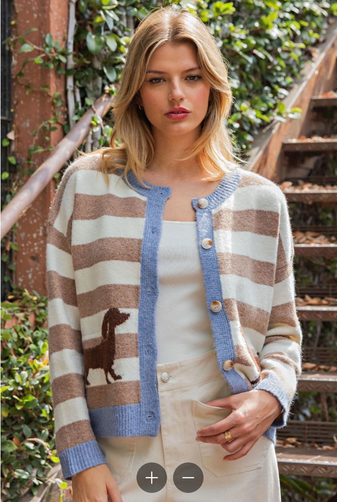 Long Sleeve Dachshund Striped Cardigan