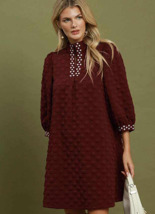 Jacquard Textured Polka Dot Shift Dress