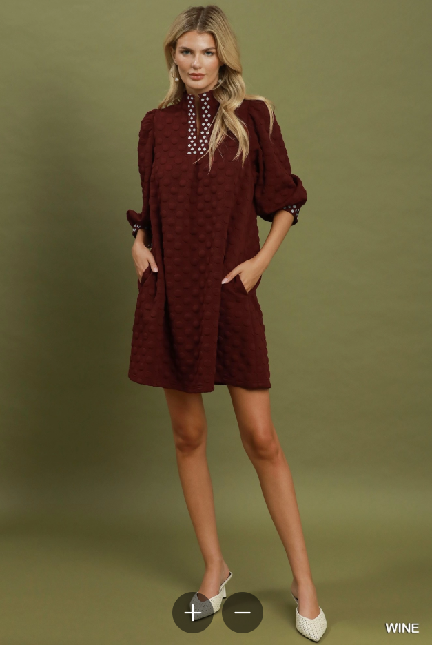 Jacquard Textured Polka Dot Shift Dress
